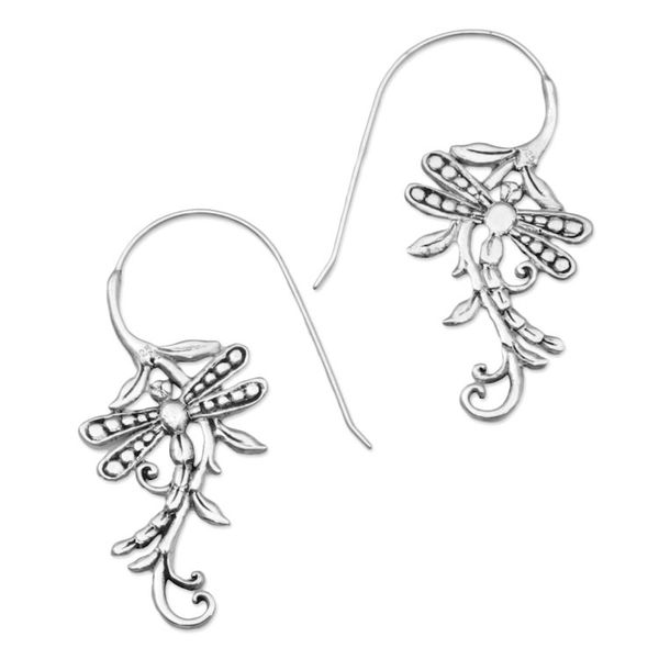 Alternate image for Indonesian Handmade Sterling Silver Dragonfly Drop Earrings Dragonfly Allure