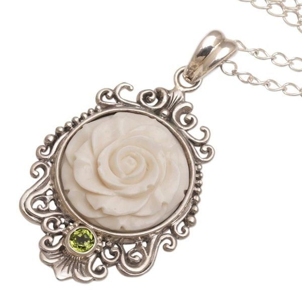 Alternate image for Rose Pendant Necklace Accented with Peridot Dreamy Rose