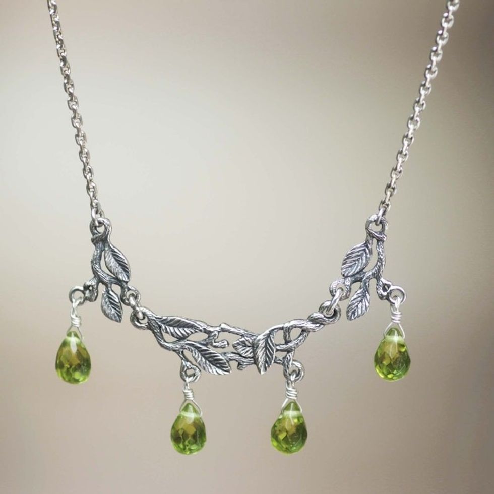 Sterling silver pendant necklace 'Rainforest'