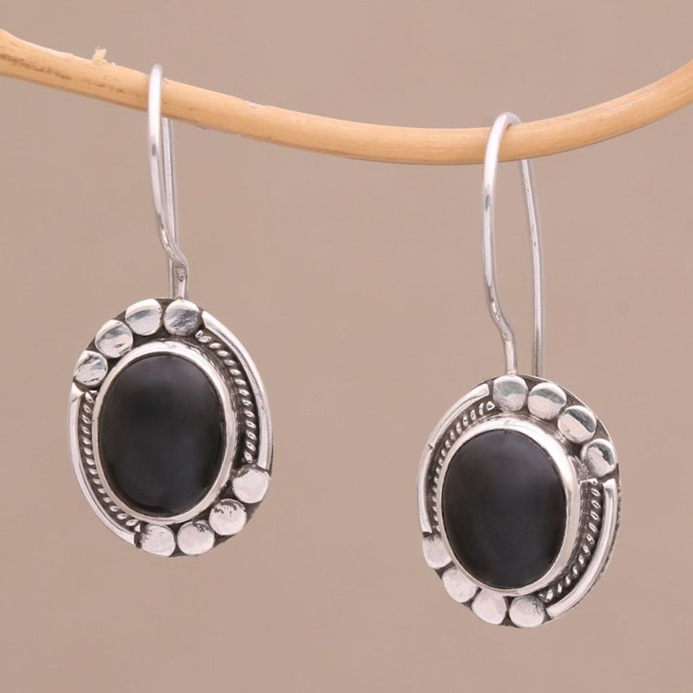Onyx and Sterling Silver Drop Earrings Handmade in Bali 'Midnight Charisma'