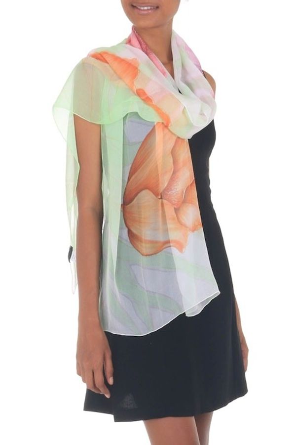 Alternate image for Handmade Floral Silk Painted Shawl Glorious Blossoms