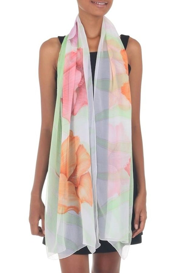 Alternate image for Handmade Floral Silk Painted Shawl Glorious Blossoms