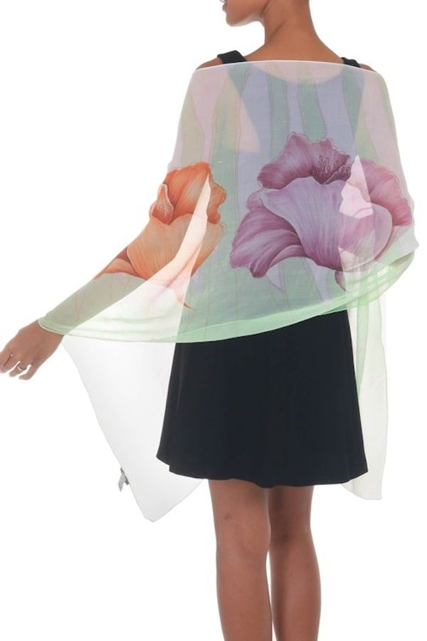 Alternate image for Handmade Floral Silk Painted Shawl Glorious Blossoms
