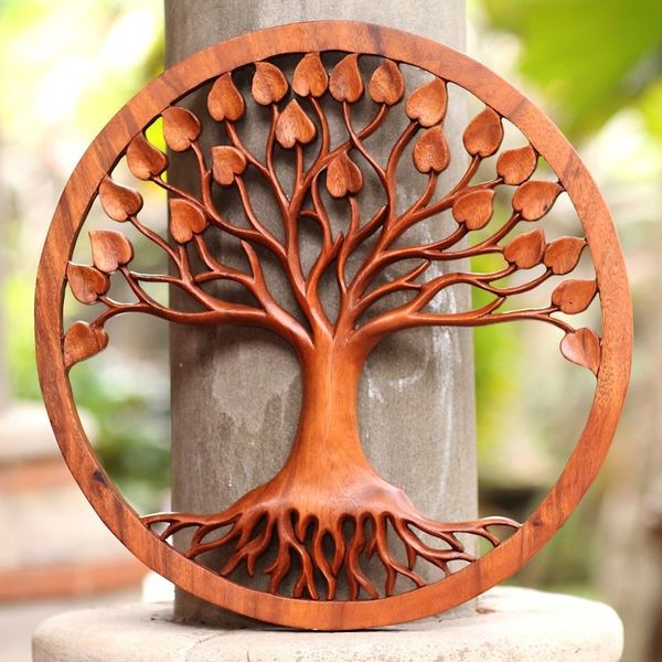 Alternate image for Tree-Themed Suar Wood Relief Panel from Bali Magical Leaves