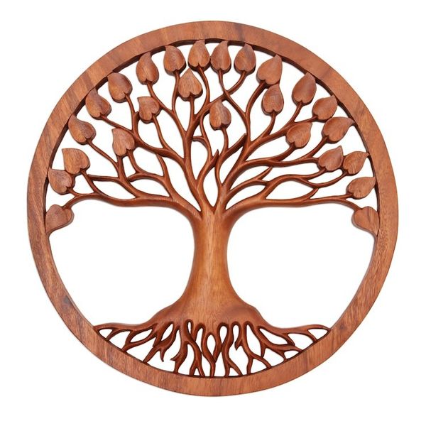 Alternate image for Tree-Themed Suar Wood Relief Panel from Bali Magical Leaves