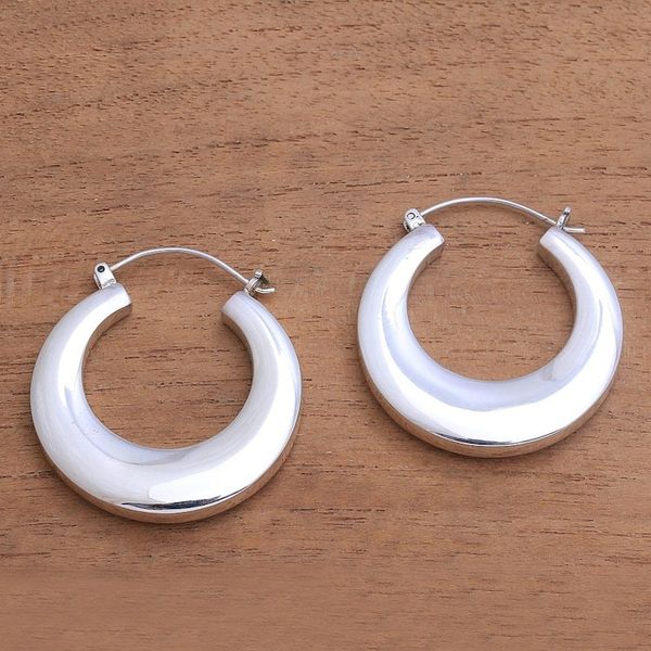Alternate image for Sterling Silver Hoop Earrings Crafted in Bali Bold Glamour