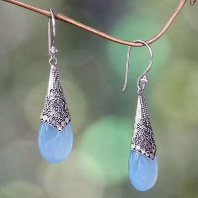 Alternate image for Light Blue Chalcedony and Sterling Silver Dangle Earrings Puncak Jaya in Blue