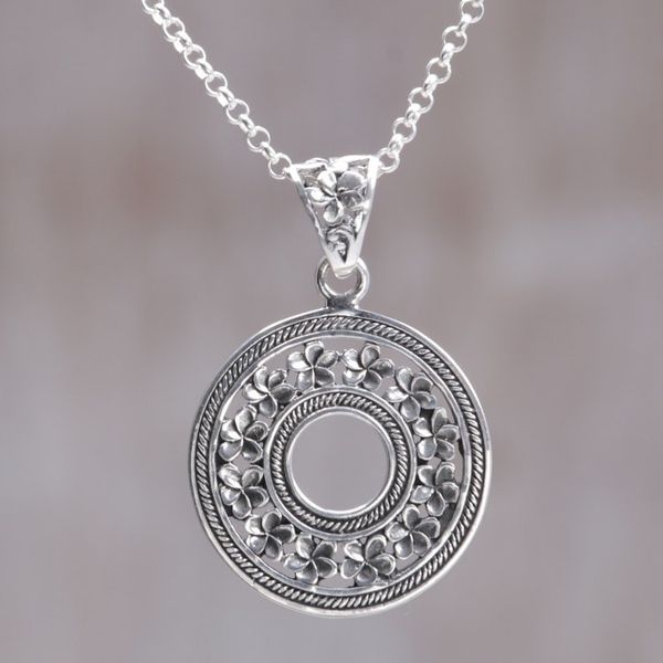 Alternate image for Hand Made Circle Sterling Silver Pendant Necklace Indonesia Jepun Coin