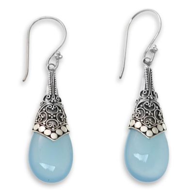 Alternate image for Light Blue Chalcedony and Sterling Silver Dangle Earrings Puncak Jaya in Blue