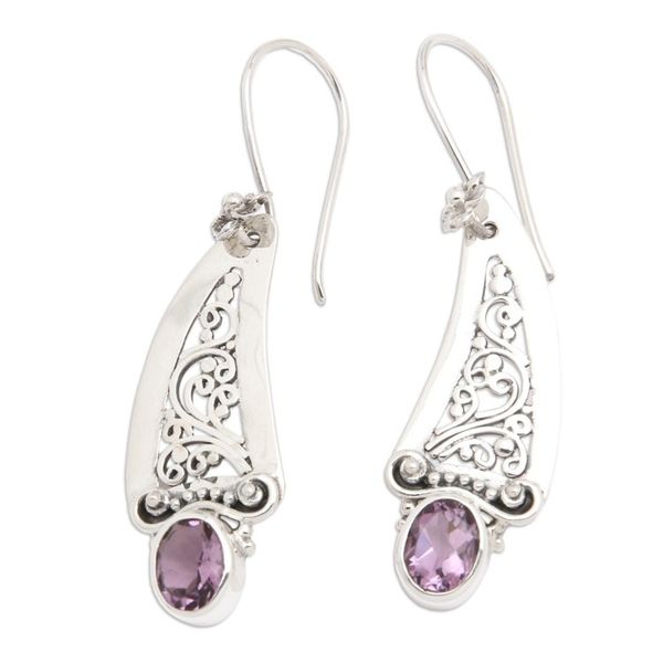 Alternate image for Amethyst and 925 Silver Vine Motif Dangle Earrings from Bali Beautiful Vines