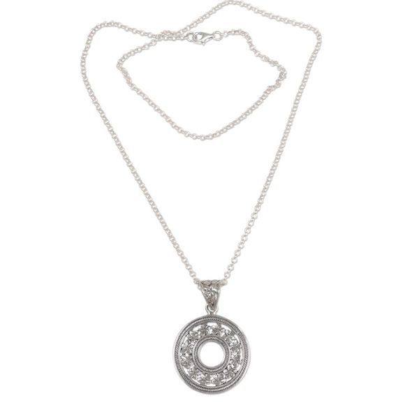 Alternate image for Hand Made Circle Sterling Silver Pendant Necklace Indonesia Jepun Coin