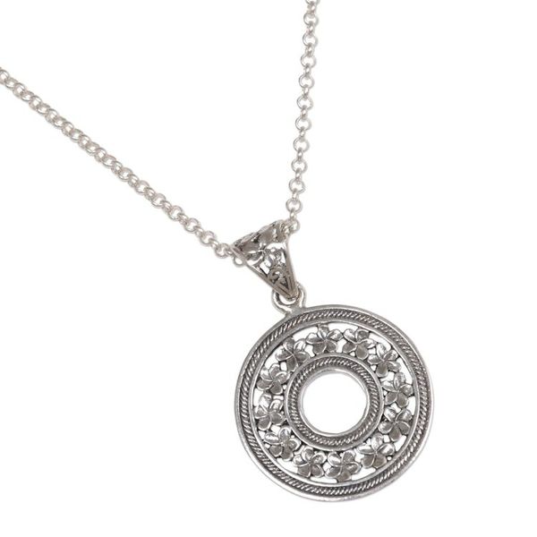 Alternate image for Hand Made Circle Sterling Silver Pendant Necklace Indonesia Jepun Coin