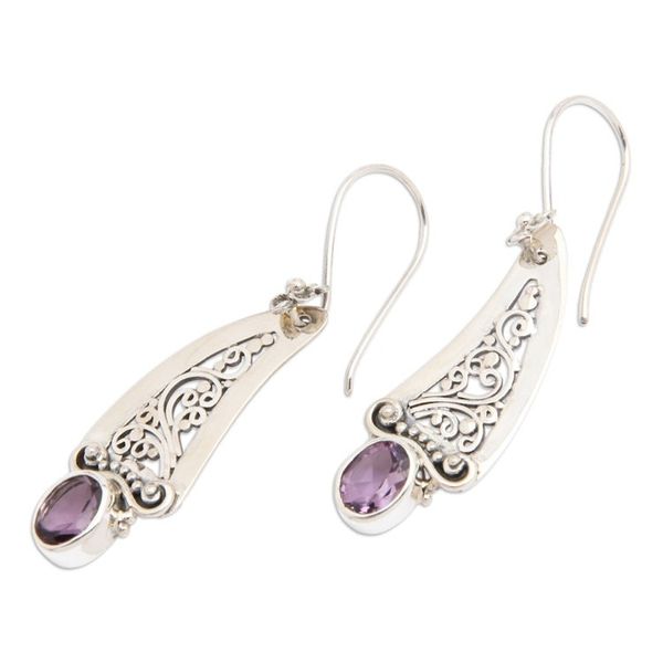 Alternate image for Amethyst and 925 Silver Vine Motif Dangle Earrings from Bali Beautiful Vines