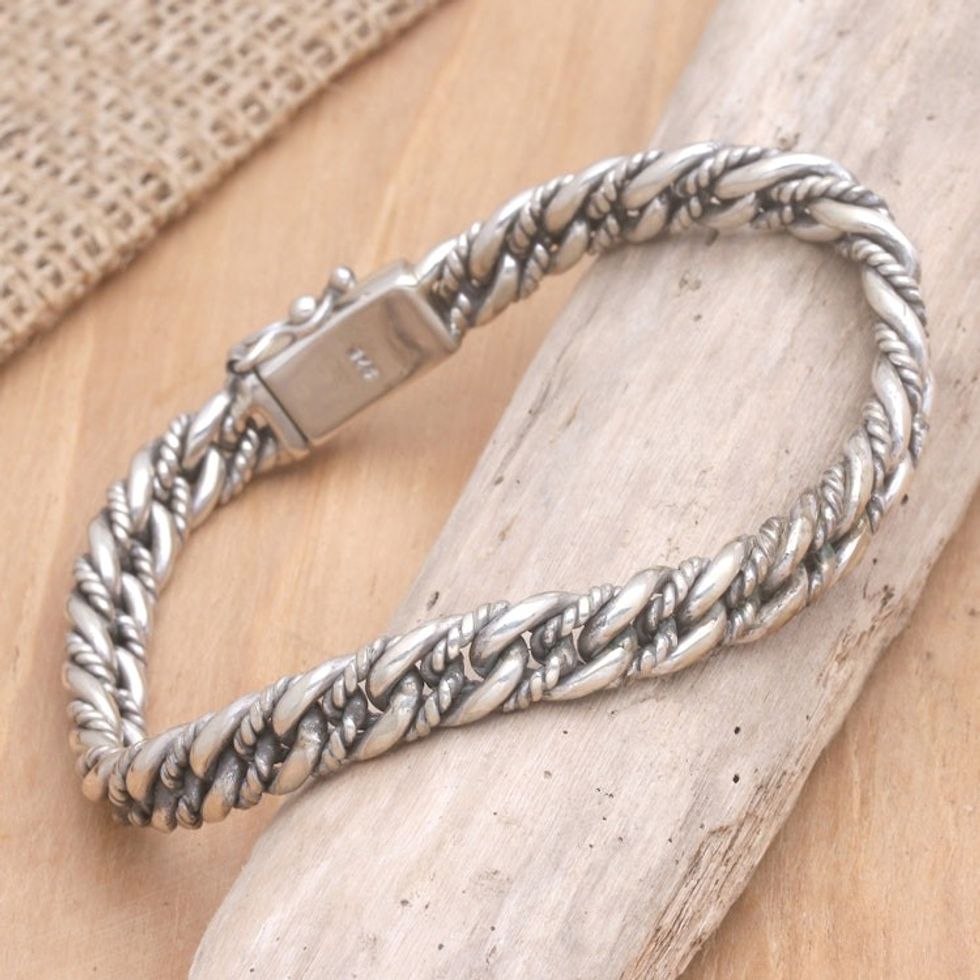 Men's Sterling Silver Chain Bracelet 'Two Paths'
