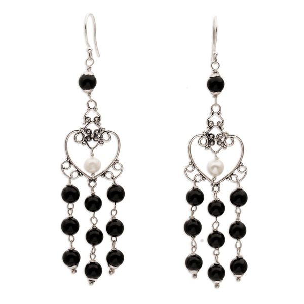 Alternate image for Onyx and Cultured Pearl Heart-Shaped Earrings from Bali Purified Love