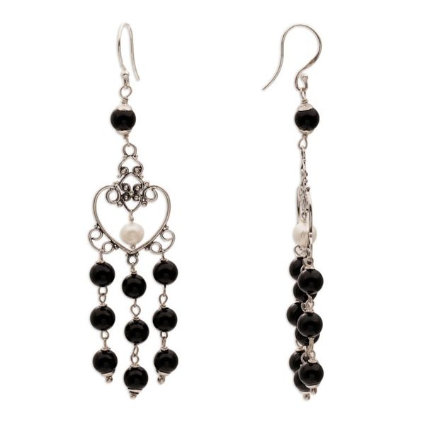 Alternate image for Onyx and Cultured Pearl Heart-Shaped Earrings from Bali Purified Love
