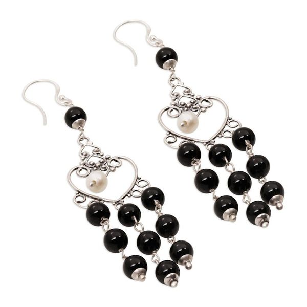 Alternate image for Onyx and Cultured Pearl Heart-Shaped Earrings from Bali Purified Love
