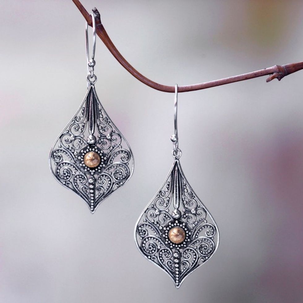 Vintage Style Sterling Silver Earrings with 18k Gold Accents 'Vintage Lace'