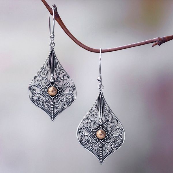 Alternate image for Vintage Style Sterling Silver Earrings with 18k Gold Accents Vintage Lace