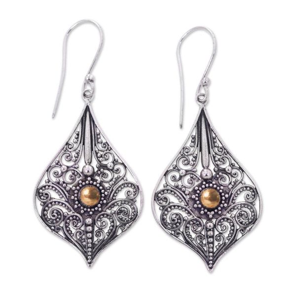 Alternate image for Vintage Style Sterling Silver Earrings with 18k Gold Accents Vintage Lace