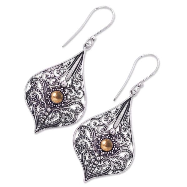 Alternate image for Vintage Style Sterling Silver Earrings with 18k Gold Accents Vintage Lace