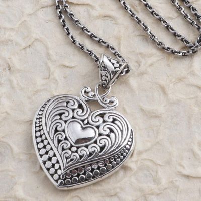Alternate image for Artisan Made Sterling Silver Heart Pendant Necklace Heart Inside