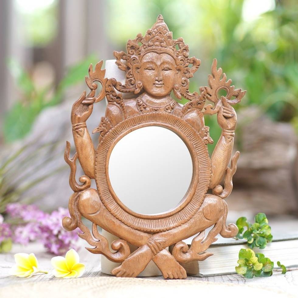 Light Brown Suar Wood Shiva Mirror from Indonesia 'Shiva's Reflection'