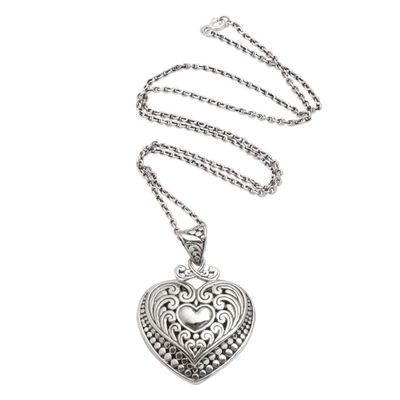 Alternate image for Artisan Made Sterling Silver Heart Pendant Necklace Heart Inside