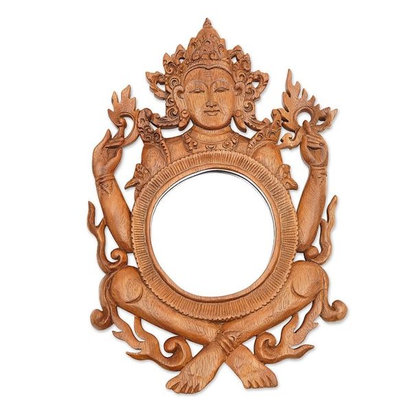 Alternate image for Light Brown Suar Wood Shiva Mirror from Indonesia Shivas Reflection