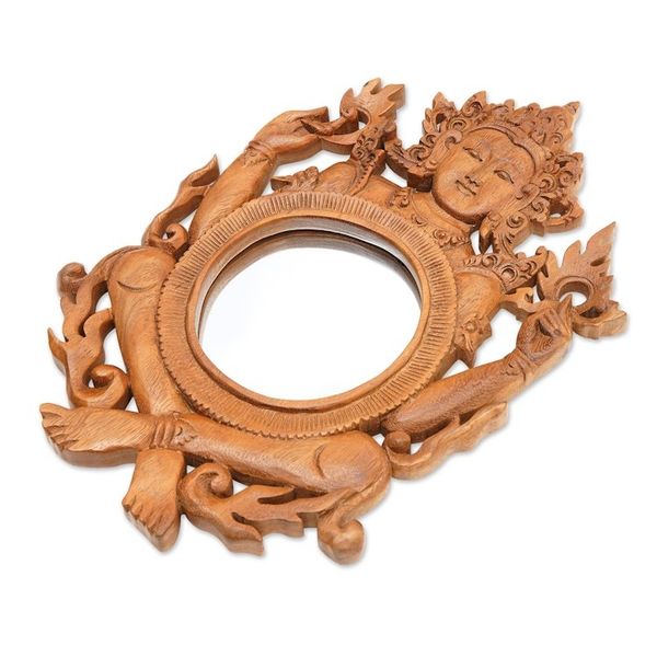 Alternate image for Light Brown Suar Wood Shiva Mirror from Indonesia Shivas Reflection