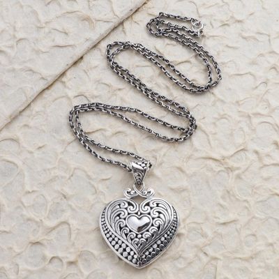 Alternate image for Artisan Made Sterling Silver Heart Pendant Necklace Heart Inside