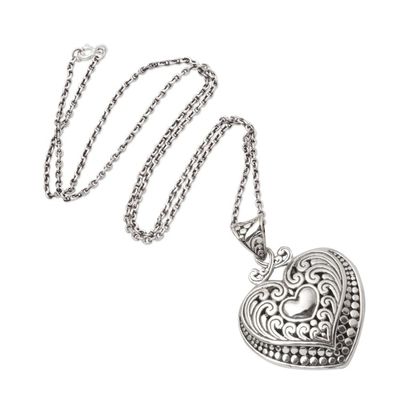 Alternate image for Artisan Made Sterling Silver Heart Pendant Necklace Heart Inside