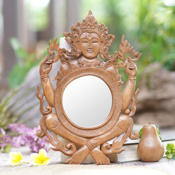 Alternate image for Light Brown Suar Wood Shiva Mirror from Indonesia Shivas Reflection