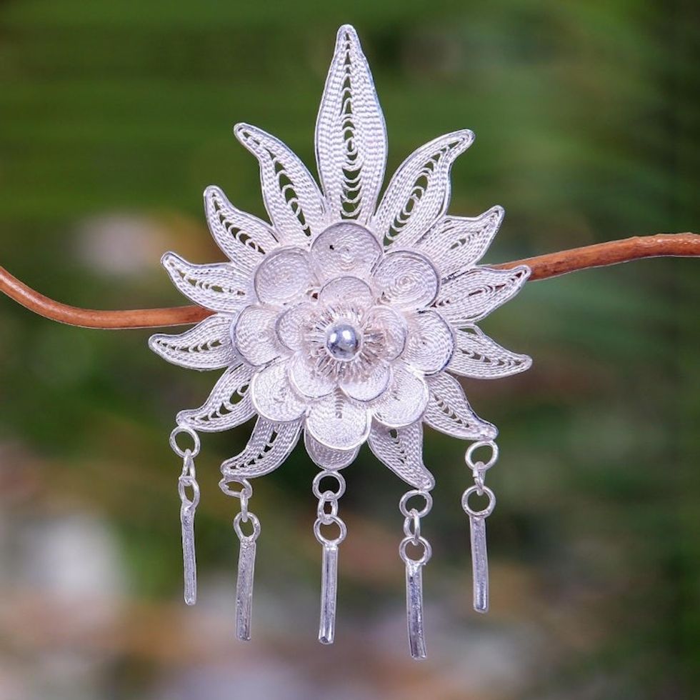 Sterling silver brooch pin 'Flower on Fire'