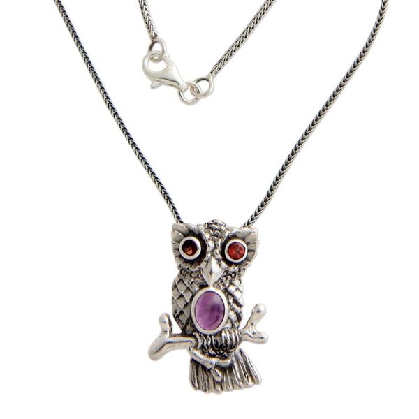 Alternate image for Sterling Silver and Amethyst Pendant Necklace Wise Owl