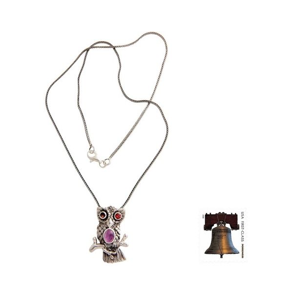 Alternate image for Sterling Silver and Amethyst Pendant Necklace Wise Owl