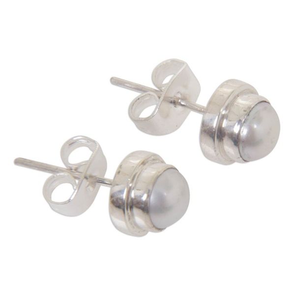 Alternate image for Sterling Silver Pearl Stud Earrings Brilliant Moon