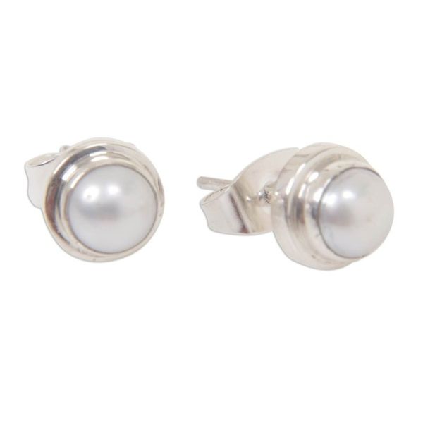 Alternate image for Sterling Silver Pearl Stud Earrings Brilliant Moon