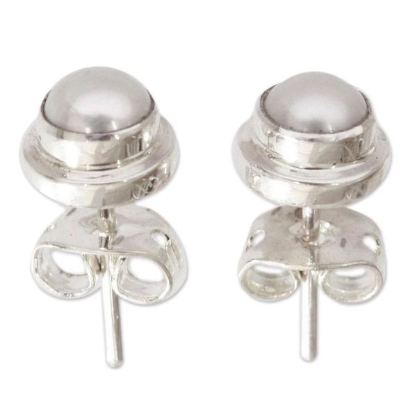 Alternate image for Sterling Silver Pearl Stud Earrings Brilliant Moon
