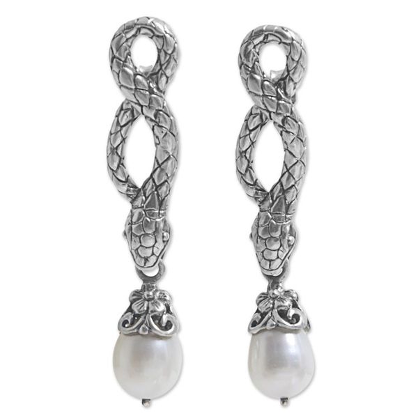 Alternate image for Sterling Silver and Cultured Freshwater Pearl Snake Earrings Snake Charms