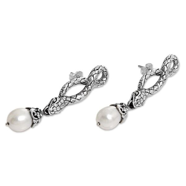 Alternate image for Sterling Silver and Cultured Freshwater Pearl Snake Earrings Snake Charms