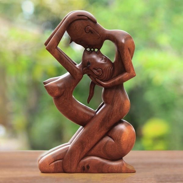 Alternate image for Romantic Wood Sculpture Upside-down Kissing