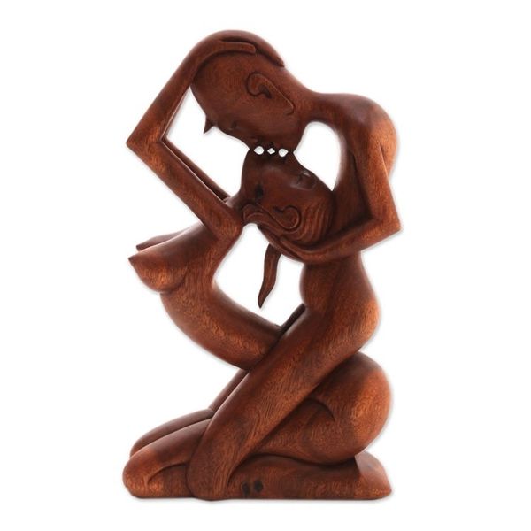 Alternate image for Romantic Wood Sculpture Upside-down Kissing