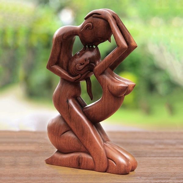 Alternate image for Romantic Wood Sculpture Upside-down Kissing