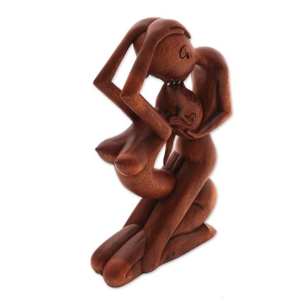 Alternate image for Romantic Wood Sculpture Upside-down Kissing