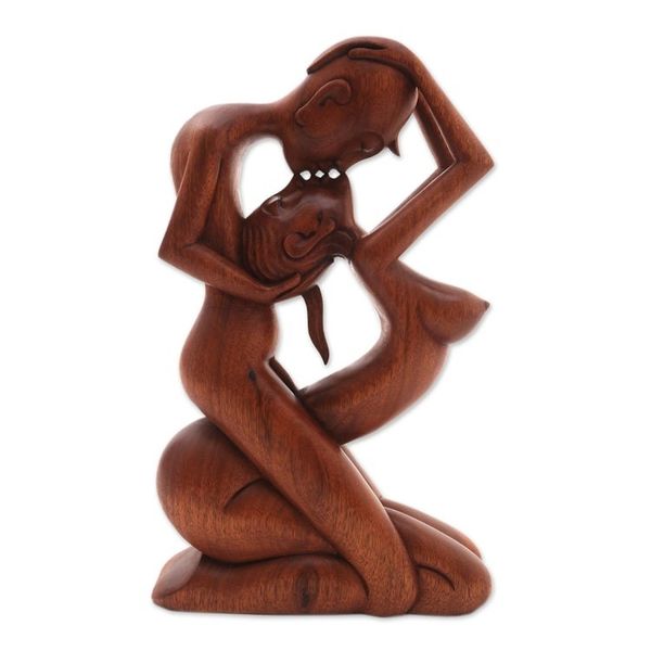 Alternate image for Romantic Wood Sculpture Upside-down Kissing