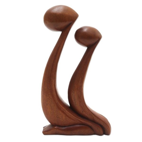 Alternate image for Parent and Child Hand Carved Suar Wood Sculpture Star Gazing