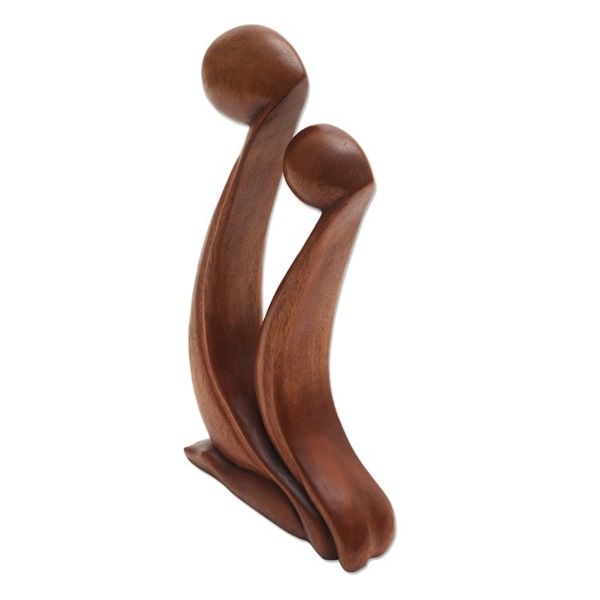 Alternate image for Parent and Child Hand Carved Suar Wood Sculpture Star Gazing