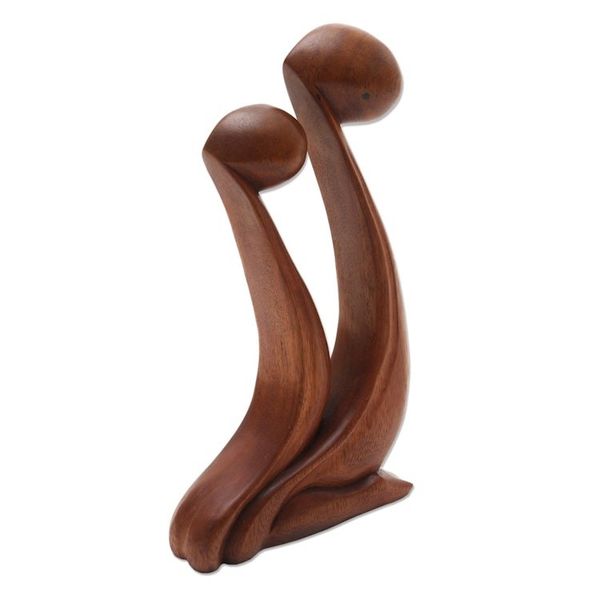 Alternate image for Parent and Child Hand Carved Suar Wood Sculpture Star Gazing
