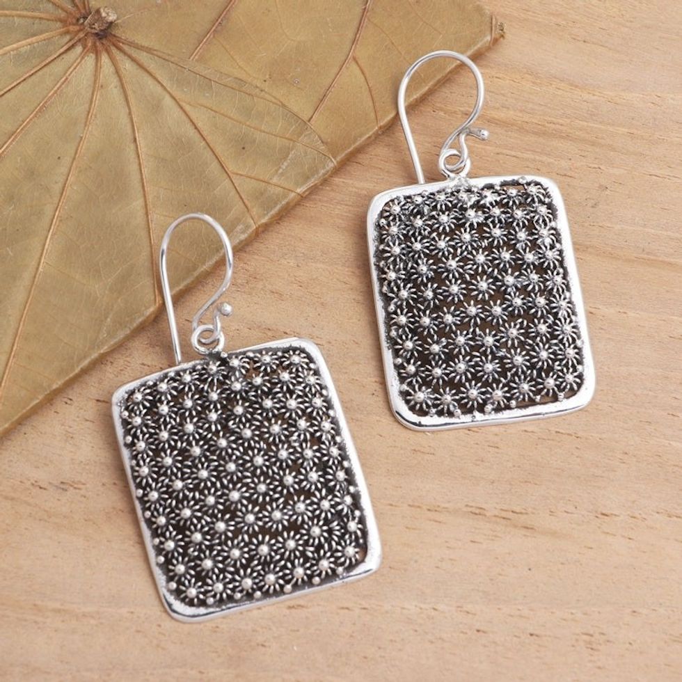 Hand Crafted 925 Sterling Silver Dangle Earrings 'Sparkle Lights'